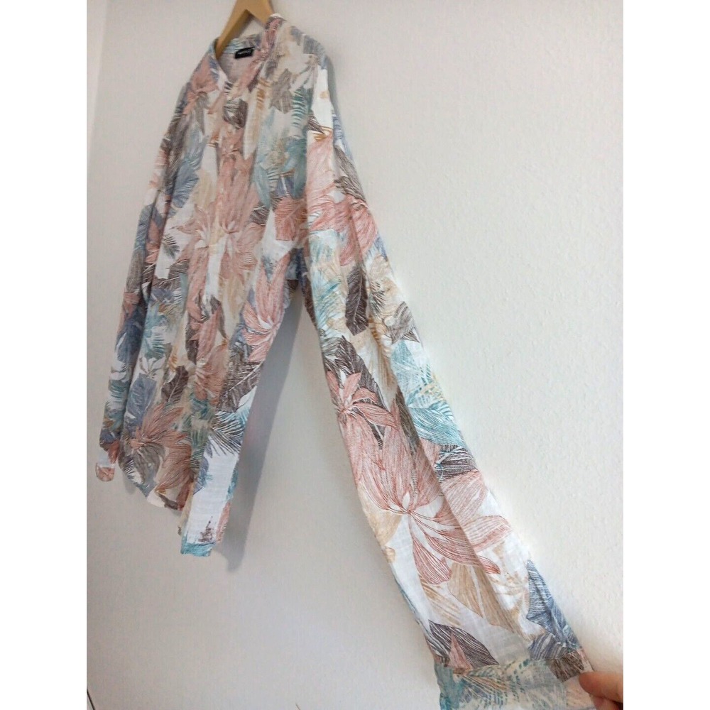 Italian Top Women's XXL Crinkle Gauze Button-Down Shirt Tropical Palms Coastal - Picture 3 of 10